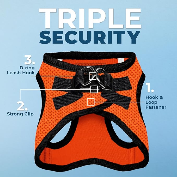 Best Pet Supplies Voyager Step-in Air Harness - All Weather Mesh, Reflective, No Pull Harness for Dogs, Cats - Secure with Hook & Loop Fastener, Buckle, Double D-Rings - Orange/Black Trim, XXXS