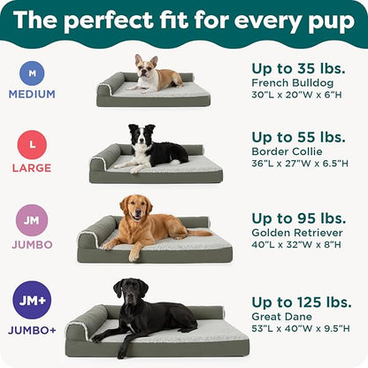FurHaven Orthopedic Dog Bed for Large Dogs, L-Shaped Chaise Mattress with Orthopedic Egg Crate with a Solid Orthopedic Foam Base for Joint Support, Washable Cover, Jumbo XL, Faux Fur & Suede, Espresso