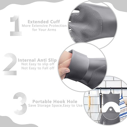 Pet Grooming Gloves—Heat Resistant Dog Washing Gloves with High-Density Teeth, Dog Bath Scrubber with Enhanced Five Finger Design, Silicone Gloves for Dogs and Cats Bathing, Massage (Gray)