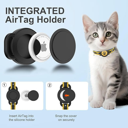 Airtag Cat Collar Breakaway, Reflective Cat Collar with AirTag Holder and Bell, Compatible with Apple Air Tag, Comfortable Padding, Adjustable, Durable (Yellow, XS)