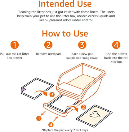 Amazon Basics Cat Pee Pads, Odor Control, Super Absorbent, Disposable, Universal Fit for Litter Box, Fresh Scent, Multi Cat, White/Purple, 80 Count