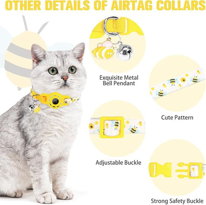 BINGPET AirTag Cat Collar with Bells, Upgraded Safety Elastic Cat Collar with Airtag Cat Collar Holder, Anti-Lost Cat Collars for Girl Boy Cats, Anti-Suffocation Kitty Puppy Collars