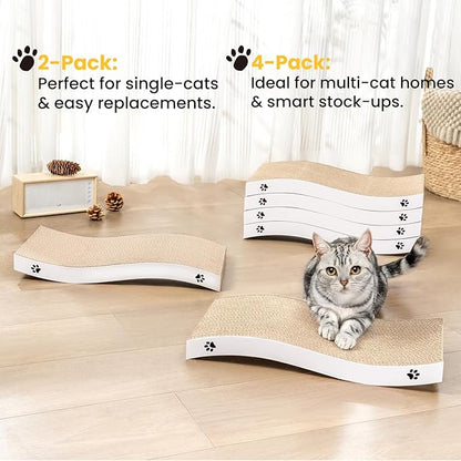 Cat Scratcher, Durable Scratch Pad, Corrugated Cardboard Scratching Board for Indoor Cats, Heavy Duty, Double-Sided Usability, Recyclable, with Catnip, Medium, 4 Packs