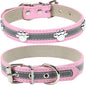 PETCARE Reflective Dog Collar with Cute Paw Rivet Studded Funny Soft PU Leather Adjustable Puppy Dog Collars for Small Medium Large Dogs Cats (Pink,X-Large)