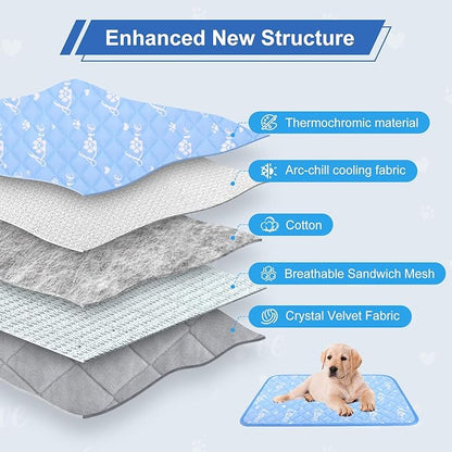 MH MYLUNE HOME Dog Cooling Mat 36x23 Inch - Arc-Chill Cool Fiber, Endothermic Color Changing Pet Pad for Dogs & Cats, Double-Sided Cooling & Warm, Foldable & Washable Summer Blanket