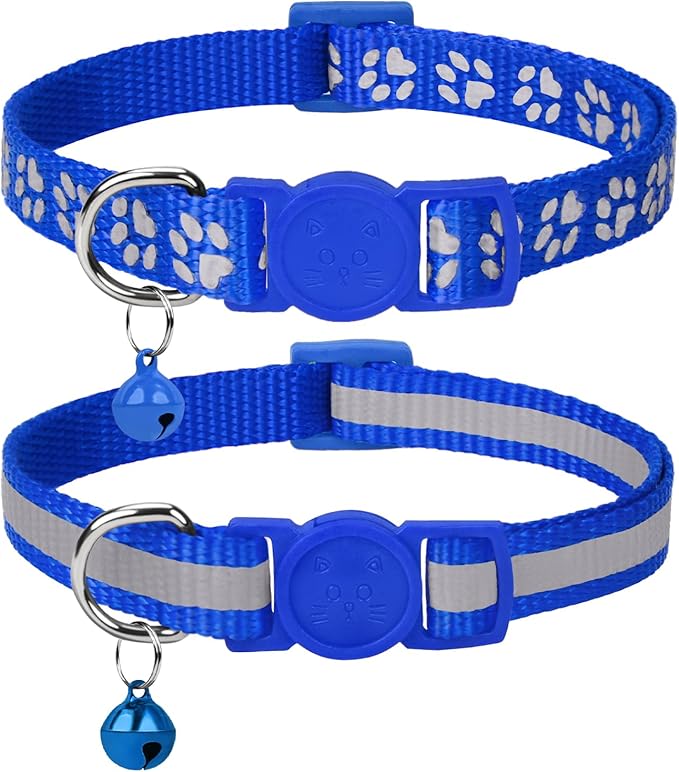 Taglory Reflective Cat Collar Breakaway with Bells, 2 Pack Girl Boy Pet Cat Collar Adjustable 7.5-12.5 Inch, Navy Blue