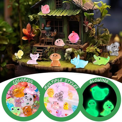 DIYDEC 60PCS Luminous Mini Resin Animals 60 Styles Miniatures Glow in The Dark Tiny Little Figures to Hide Small Duck Figures for Party Favors Bag Fillers Garden Dollhouse Decor