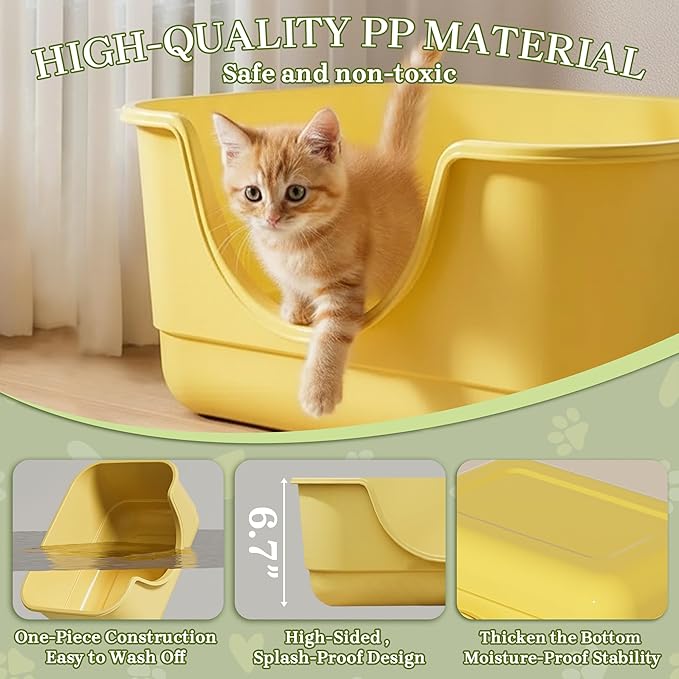 Low Entry Small Litter Box for Kittens, Kitty Plastic Litter Boxes, Open Top, Anti-Splash High Sided Litter Tray Pan for Medium Pets, Puppy, Easy to Clean, 15.7" L*11.8" W*6.7" H (Beige)
