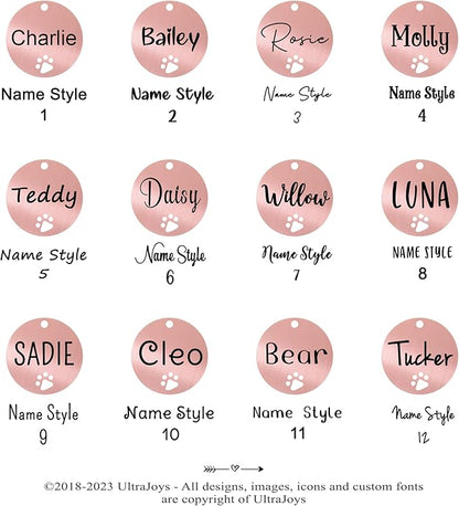 Ultra Joys Dog Tags Personalized for Pets - Hollow Paw Custom Pet ID Tag - Engraved Dog Tag for Small, Large Dogs - Small Round in Rose