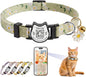 QR Code Cat Collar with Breakaway Safety Buckle, Adjustable Cotton Kitten Collar with Bell, Online Pet Profile Scan ID Tag for Lost Cats,Flower Pendant(Green)