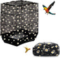 Bird Cage Seed Catcher, Seed Catcher Guard Net Cover, Parrot Nylon Mesh Net Cover, Universal Soft Airy Cage Net Stretchy Skirt for Round Square Cages (Daisy-Black, 15.7" x87")