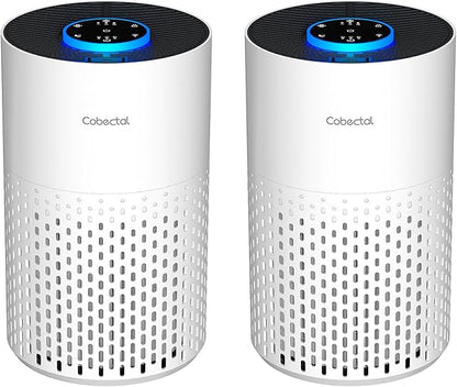 2 Pack Air Purifiers for Bedroom Home, Cobectal Air Cleaner with H14 True HEPA 3-in-1 Filter for Room up to 1050 ft², Sleep Mode & Aroma Function, Portable Air Purifiers for Office, Dorm, RVs, White