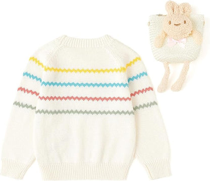 Simplee kids Baby Girl Knit Sweater with Bear in The Pocket Toddler Pullover Sweater Cute Fall Winter Clothes