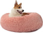Calming Dog Bed for Medium Dogs Washable Donut 30 inches Anti-Slip Pet Bed,Round Fluffy Plush Faux Fur Cat Bed,Fits up to 45 lbs Pets,Pink