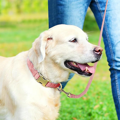 Genuine Leather Dog Collar - Adjustable Pet Collar with Quick Release Metal Buckle, Soft Skin Friendly Real Leather Collar for Small, Medium, Large Dogs (Pink, S：Fit 8-16" Neck)