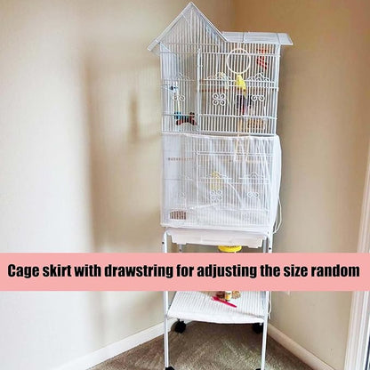 Allazone Bird Cage Seed Catcher, Large Bird Cage Cover, 75-118'' Universal Adjustable Birdcage Cover Skirt Soft Airy Nylon Mesh Net for Parakeet Macaw African Round Square Cage, White