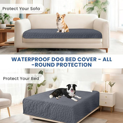 Waterproof Dog Blanket, Non-Slip Soft Pet Bed Cover, Couch Cover for Dogs Washable, Protects Sofa, Furniture, Crate, Car, Tear Resistant Leakproof Pet Blanket (82x82 Inch, Dark Grey)