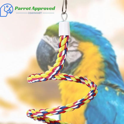 2Pcs 43'' Bird Rope Perches Birdcage Swing Toys 100% Cotton Natural Bird Perch Peck/Chewing with Vintage Bell Climbing Standing Bungee Parrot Toys for Small to Regular Size Parrot Cockatiel Birds
