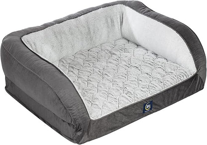 Serta Orthopedic Quilted Couch Dog Bed for Pets – Slate Gray (Small)