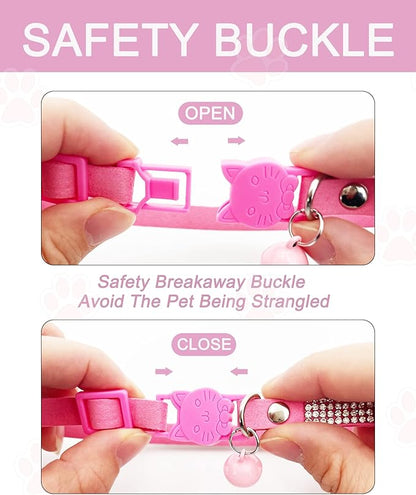 Solmoony Breakaway Cat Collars with Bell,Adjustable Safe Kitten Collar,Cat Collars for Girl Cats with Rhinestone Soft Velvet (Purple)