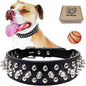 TEEMERRYCA Adjustable Microfiber Leather Spiked Studded Dog Collars with a Squeak Ball Gift for Small Medium Large Pets Like Cats/Pit Bull/Bulldog/Pugs/Husky, Black, XXL 19.7-22.4 inches