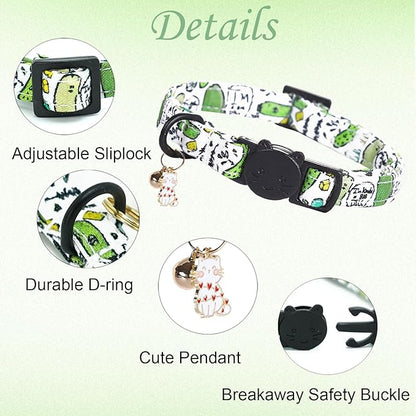 Cat Collar-2 Pack Cat Collars Goose & Dill Cat Collar Breakaway with Kitten and Bell Pendant Safety Buckle Pet Collar Cute Cotton Collar for Boy Cats Gift for Cats and Small Pets