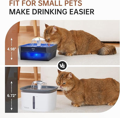 Veken Award-Winning Small Pet-Friendly Cat Water Fountain with Quiet Pump, Easy to Clean & Assemble, 50oz Mini Pet Water Dispenser Gifts for Cats, Dogs and Small Animals, Blue