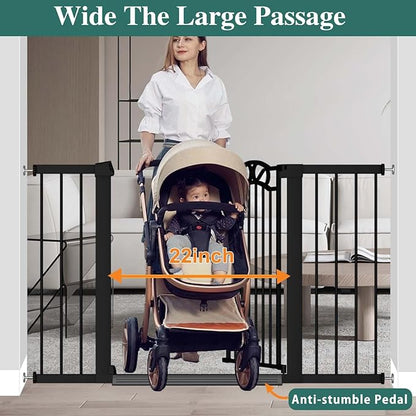 Fairy Baby 29.5"-40.5" Extra Wide Baby Gate, Pressure Mount Long Dog Gates for House Stairs Doorways, Auto Close Metal Safety Child Gate with Door No Drilling, Tension Pet Gate Indoor, Black