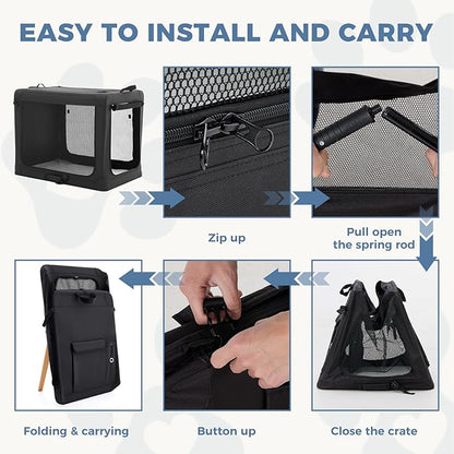 DUMOS Dog Crate 36 Inch Travel Cat Pet Carrier for Medium Large Dog, Portable Foldable Soft Pet Crate with Storage Bag & Washable Pad for Indoor Outdoor Dog Kennel Carrier (L-70lbs, Black)