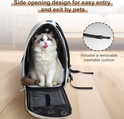 Airline Approved Cat Carrier Backpack - Ventilated Breathable Mesh for Small Dogs & Cats (15lbs), Soft Sided Dog Backpack for Hiking, Camping, Travel & Vet Visits with Padded Straps (Blue)