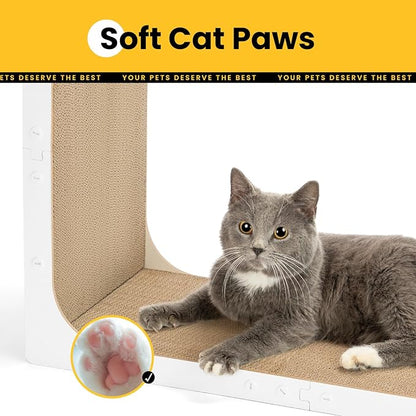Cardboard Cat Scratcher,23 Inch L Shape Scratch Pad Wall Mounted,Vertical Scratching Board, Durable Cardboard to Protect Furniture for Indoor Cats,White Large