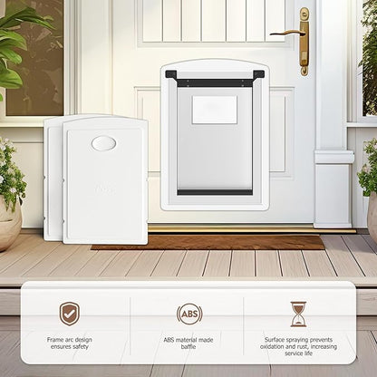 [MAVRICTECH] Cat Door for Door - Cat Door for Exterior & Interior Doors, Steel Frame, Magnetic Double Flaps, 2 Sliding Locks, Weather-Resistant, Fits Cats Up to 15LBS, White