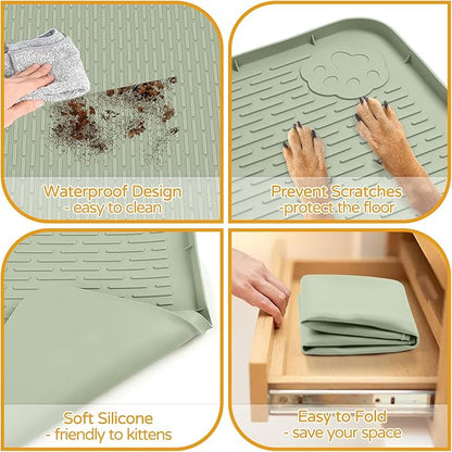 Lanstics Dog Food Mat, 40" x 28" Large Silicone Mat Dog Feeding Mat with Raised Edge Non-Slip Pet Feeding Mat for Food and Water Bowl, Easy to Clean, Floor Protection (Green)