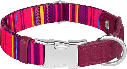AirTag Dog Collar for Small Medium Large Breed - Adjustable Cute Pattern Dog Collar with Airtag Holder - Soft Leather Tracker GPS Apple Air Tag Pet Collars (Medium, 14"-18" Neck Fit, Striped)