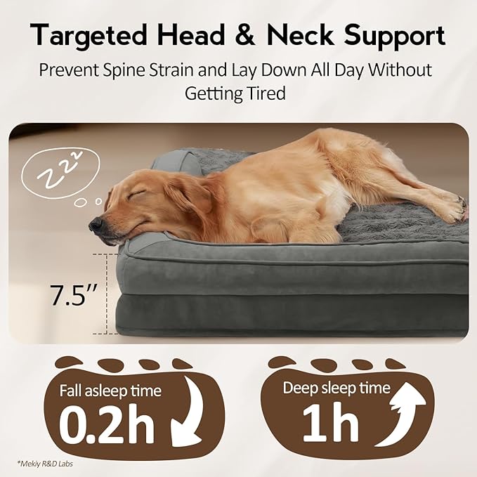 Large Orthopedic Dog Bed with Sides Big Dog Beds with Removable Washable Cover Non-Slip Waterproof Pet Bed for Medium Large Dogs - Dark Grey L
