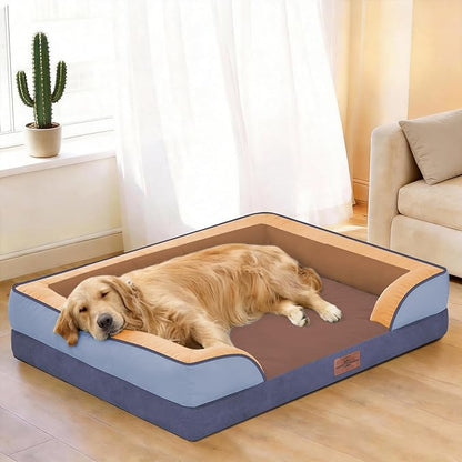 Comfort Expression Orthopedic Dog Bed for Large Dogs 36x27 Inch, Waterproof Egg Crate Foam Large Pet Bed with Removable Bolsters, Dog Couch with Washable Cover & Non-Slip Bottom, Honey Lavender