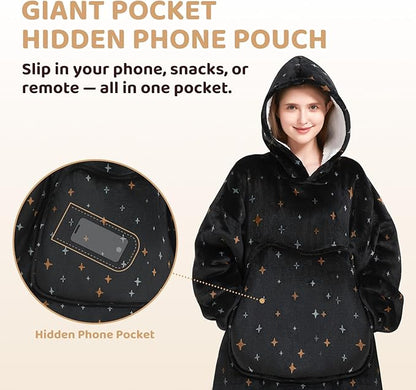 Mewaii Wearable Blanket Hoodie for Adults, Warm Sherpa & Soft Flannel Long Sweatshirt with Giant Pocket, Cozy Gifts for Women