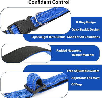 Reflective Dog Collar Padded with Soft Neoprene Breathable Quick Release Basic Dog Collars for Medium Dogs Blue Boy Girl