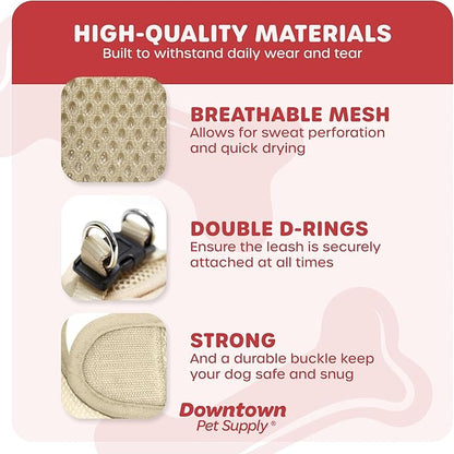 Downtown Pet Supply Step-in Dog Harness – No Pull, Adjustable Padded Mesh with Reflective Trim, Secure Buckle Strap – Comfortable & Breathable Small Dog Harness, Medium, Khaki