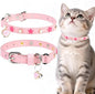 EXPAWLORER Leather Cat Collar for Girl Boy- Adjustable Pet Collar with Safety Elastic Belt,Personalized Star & Pearl Accessories Buckle Collars with Bell & Durable D-Ring,Pentagram (Pink)
