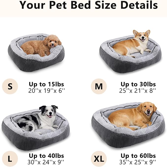SIWA MARY Small Dog Beds for Small Dogs Washable, Rectangle Dog Bed Medium Size Dog, Orthopedic Dog Bed, Soft Calming Sleeping Puppy Bed, Durable Pet Sofa Bed with Anti-Slip Bottom, S(20"x19"x6")