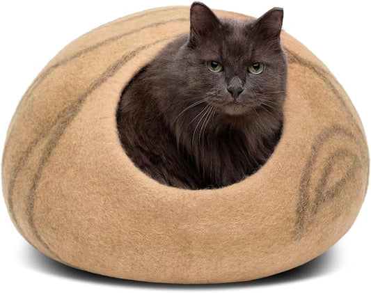 MEOWFIA Cat Cave – Premium Felt Cat Bed for Indoor Cats, Handmade Merino Wool (Beige, Large)