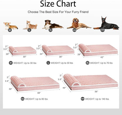 Orthopedic XL Dog Bed Large Sized Dog with Pillow 48''X30'', Waterproof Soft Comfortable Egg Crate Foam Pet Crate Beds Mat with Removable Washable Cover and Non-Slip Bottom, Pink