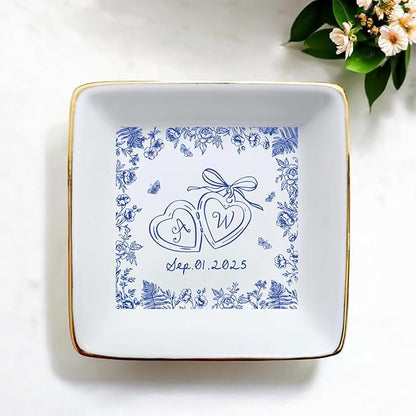 Personalized Ring Dish Engagement Gift, Engaged Ring Holder, Custom Wedding Jewelry Dish, Jewelry Tray Gifts for Newly Engaged Couple, Sentimental Gift for Her Bride Wife Bestie