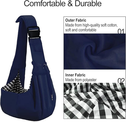 PETLOFT Reversible Dog Cat Sling Carrier, Small Dog Carrier, Adjustable Dog Sling, Hands Free Cross Body Carrier with Collar Hook for Dog/Cat/Bunny up to 11lb (Blue)