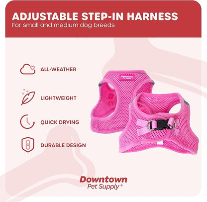 Downtown Pet Supply Step-in Dog Harness – No Pull, Adjustable Padded Mesh with Reflective Trim, Secure Buckle Strap – Comfortable & Breathable Small Dog Harness, Medium, Pink