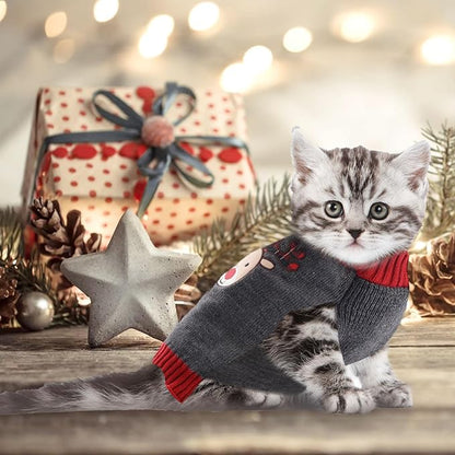 Dog Christmas Sweater Xmas Pet Clothes Cute Gray Reindeer Holiday Puppy Cat Costume New Year Gifts for Small Medium Large Dogs Jumpers (S, Gray Reindeer)