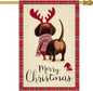 Merry Christmas Garden Flag Back View Dog Reindeer Antlers 28 x 40 Inch Double Sided Welcome Large Yard Banners for Dog Lovers Porch Home Simple Outdoor Winter Holiday Pet Decor