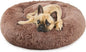 Calming Dog Bed for Medium Dogs Washable Donut 30 inches Anti-Slip Pet Bed,Round Fluffy Plush Faux Fur Cat Bed,Fits up to 45 lbs Pets,Camel
