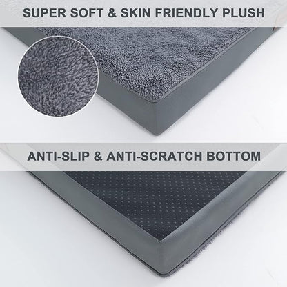 MIHIKK Waterproof Extra Large Dog Bed Orthopedic Dog Beds for Crate with Removable Washable Cover Egg-Crate Foam Pet Pad Mat with Anti-Slip Bottom, 44x32 Inch, Grey